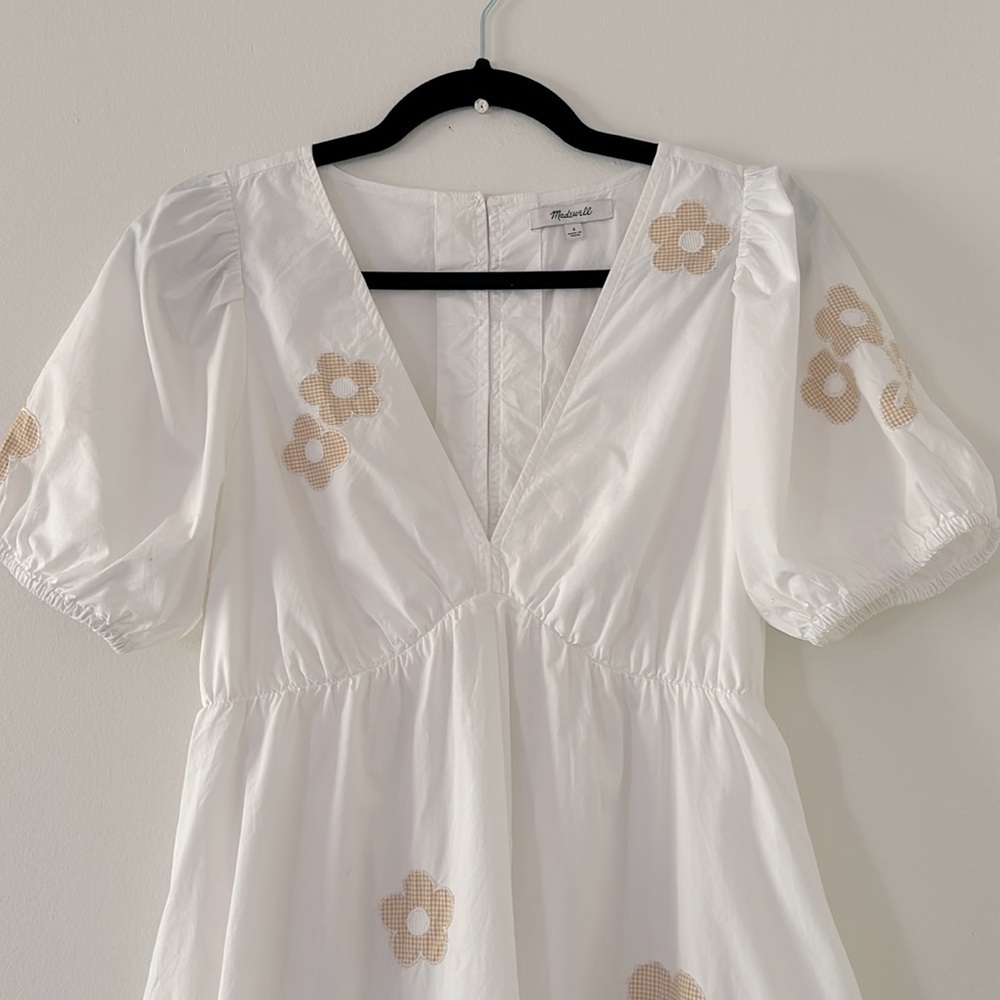 Madewell Annamarie Mini Dress White poplin hoho Floral embroidered accent dress - Picture 8 of 11